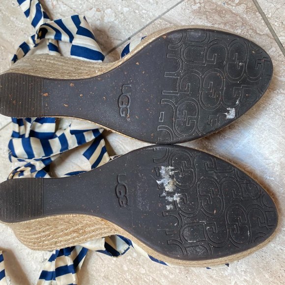 UGG Lucianna Espadrille Wedge Sandal Tie-Up Blue & Ivory Stripe - Size 8 - Picture 5 of 7